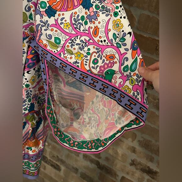 NWOT trina Turk caftan tunic beach swimsuit coverup lace up paisley pattern s XS - Picture 8 of 13